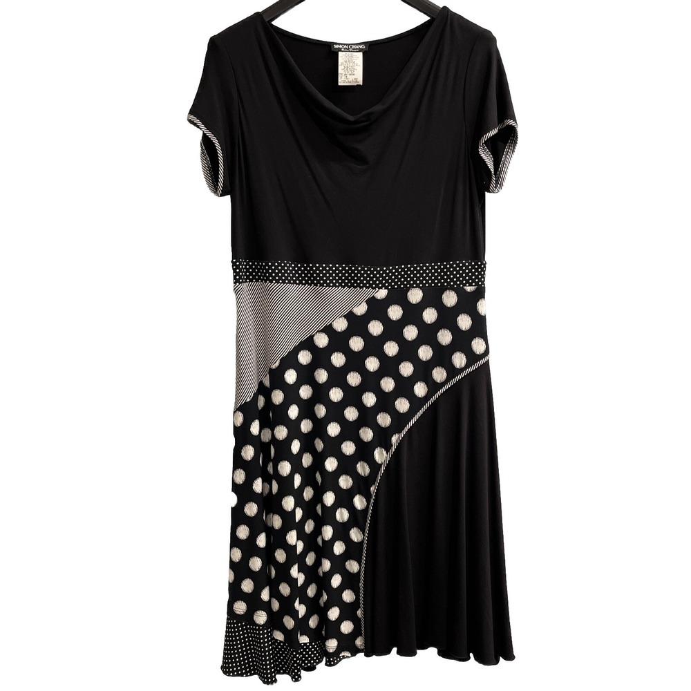 Simon Chang Dress Womens 14 Black Jersey Knit Mixed Artsy‎ Print Sheath Office